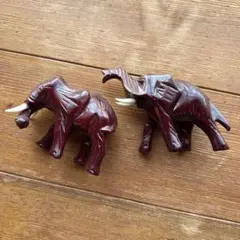 木製象の彫刻2体セット