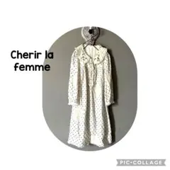 Cherir la femme ドット柄 刺繍 長袖ワンピースのサムネイル