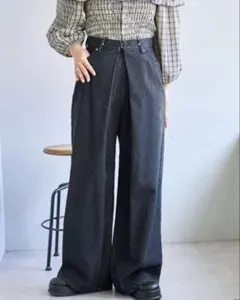 kastane デニムタックワイドパンツ ブラック