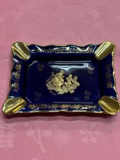 Limoges リモージュ カステル 灰皿 コバルトブルー 22K金彩