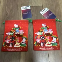 신품 산리오 キャラクターズ クリスマスデザイン巾着袋 2点 クリスマス