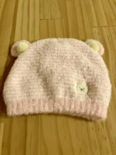 クマ　ピンク　ニット帽　ベビー