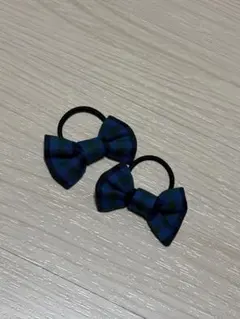 ファミリア風チェック柄のリボン型ヘアゴム2個セット　ハンドメイド