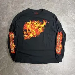 ファイヤーパターン　スカル　ロンT ブラック　メンズ