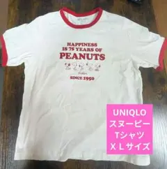 ユニクロ UT PEANUTS スヌーピー リンガーTシャツ XL 白 赤半袖のサムネイル