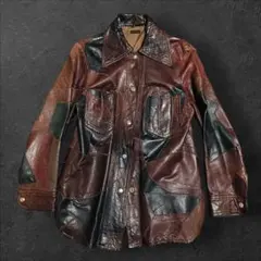 70s 80s leather Jacket パッチワーク レザージャケット