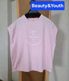 BEAUTY＆YOUTH　フレンチスリーブTシャツ　ロゴT　ピンクのサムネイル