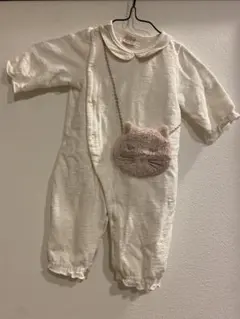 猫ポーチ付きホワイトロンパース