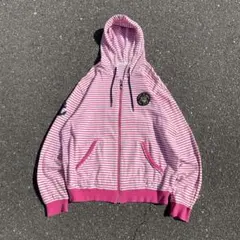 90s SINA COVA ジップパーカー ピンク ボーダー Y2K 短丈 古着