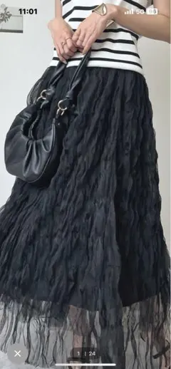 Futier land くしゅくしゅシフォンスカート　黒のサムネイル