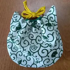 猫柄✕和柄　猫型巾着袋L