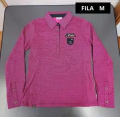 M*U様 フィラゴルフ 長袖ポロシャツ ボーダー レディースM ロゴ刺繍 ピンク