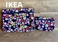 IKEA 花柄ポーチセット 大小2点