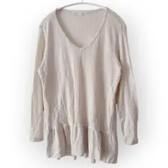 mesh+lace ワッフル カットソー M アイボリー 裾フリル チュニック