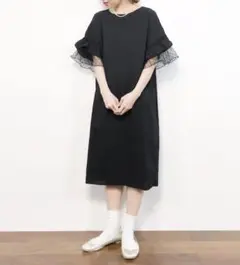 merlot plus ティアードチュールフリル袖　ドレス　ワンピース　お呼ばれ