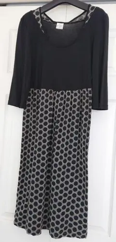 ドット柄 七分袖 Aラインワンピース made in japan