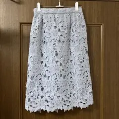 【インデックス】ライトブルー花柄刺繍 タイトスカートＳ