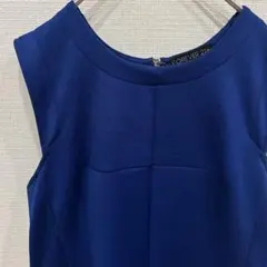 古着✨️【XL~】ブルーノースリーブフレアワンピース ひざ丈 上品 大人女子 青