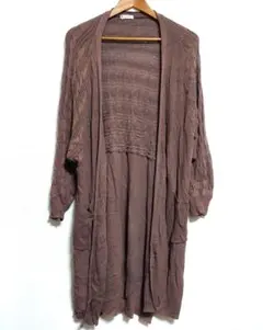axes femme ブラウン 編み込みロングカーディガン ポケット付き 可愛い