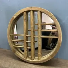 B-3 希少 昭和レトロ 竹細工 円窓ミラー 丸型 壁掛け鏡 和モダン