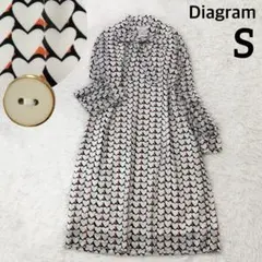 ダイアグラム ハート プリント ボウタイ 付 ワンピース リボン 総柄 36