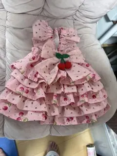 ピンクサクラボ♡犬服ハンドメイドワンピースのサムネイル