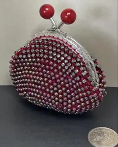 ハンドメイド 赤いビーズコインケース