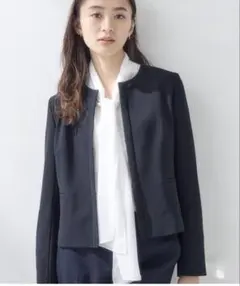 上品光沢／セレモニー／SETUP可能　ノーカラージャケット　ネイビー