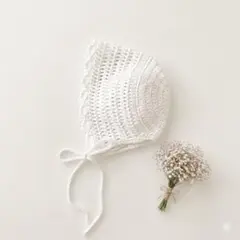 베이비 보닛 코튼 화이트 신생아 핸드메이드 크로셰