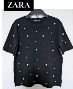 ZARA パール付き 半袖ニット ブラック