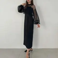 ブラック シースルー マキシドレス