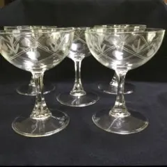 昭和レトロ　シャンパングラス　5客　アンティークグラス