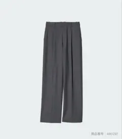 UNIQLO タックワイドパンツ チェック ダークグレー 丈長め M