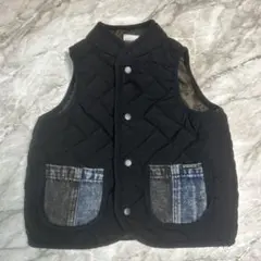 BREEZE ネイビー ブラック キルティング 中綿ベスト デニムポケット付き