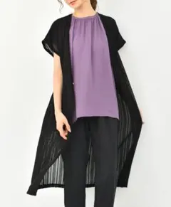 しまむら MUMU&Co. 透かし編みロングニットジレ ブラック Mのサムネイル