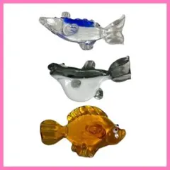 ガラス製 魚モチーフ 箸置き 3個セット クリア ブルー 未使用保管品