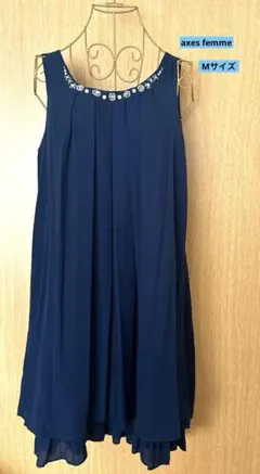【axes femme】　アクシーズファム　ワンピース　ネイビー　ビジュー　M