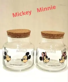 ディズニーミッキー&ミニー　ガラスポット　2個セット♪コルク蓋小物いれ　レトロ