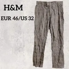 H&M (EUR 46 US 32) スリムフィットパンツ 茶 チェック