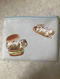 mofusand バーガーにゃん フラットポーチ水色系