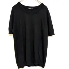 【コムサイズム】ブラック 半袖ニット シンプル リブ オフィスカジュアル L