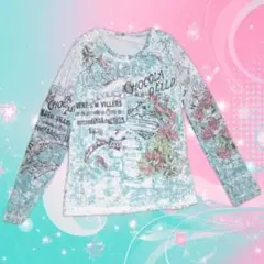edhardy風　平成　ギャル　y2k ロンt ミントグリーン