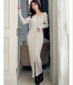 リゼクシー　フロントジップニットワンピース　グレー