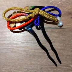 リボン型かんざし 花装飾付き