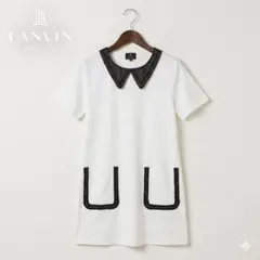 美品 ランバンコレクション バイカラー 半袖チュニック ワンピース 38 白黒