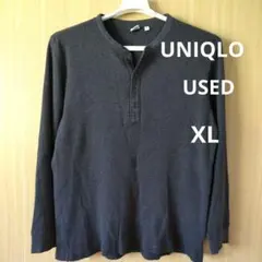 ☆UNIQLO ユニクロ ワッフルヘンリーネックTシャツ チャコール XL