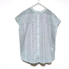 ✨美品✨サニーレーベル バンドカラー コットンレース 2way シャツ ミント色