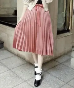 フィント　ウエストリボンサテンプリーツスカート