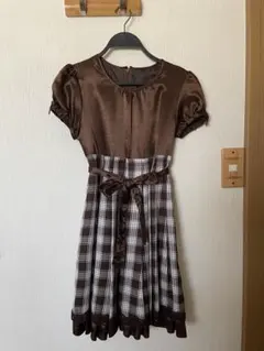 美品　ブラウン チェック柄 ワンピース　発表会　フォーマル