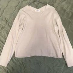 《オペークドットクリップ》Vネック長袖ニット【L】ライトベージュ